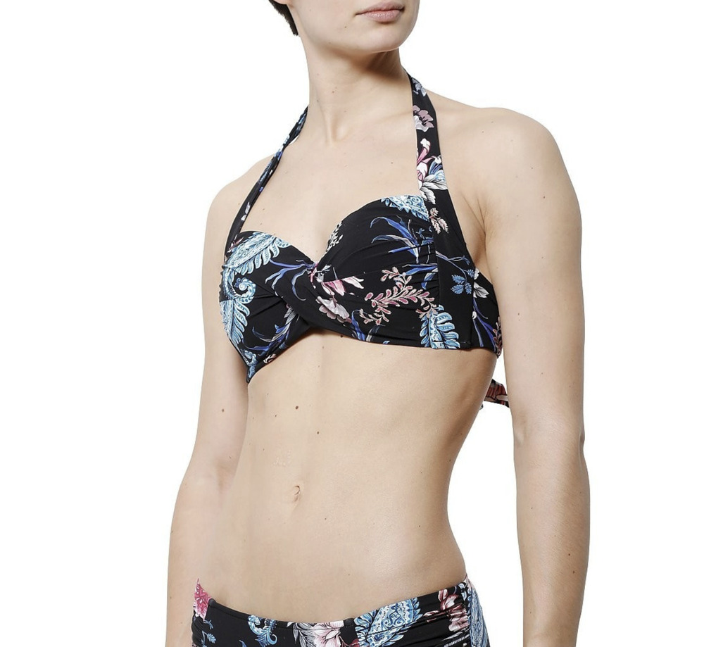 Seafolly Women Water Garden Twist Soft Cup Halter Bikini Top Black Size 6